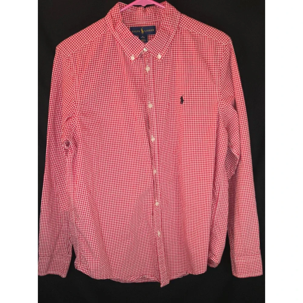 Ralph Lauren Red Gingham Check Button Down Shirt Kids XL (18-20) Cotton